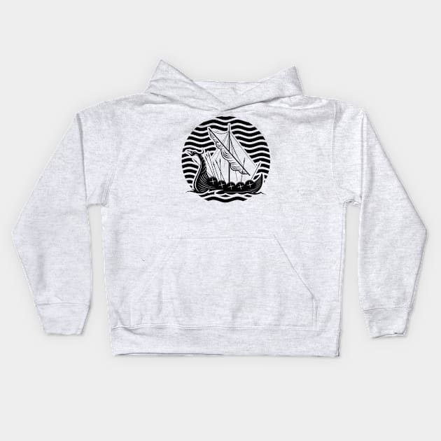 Viking Raid Dragon Ship Kids Hoodie by RadStar